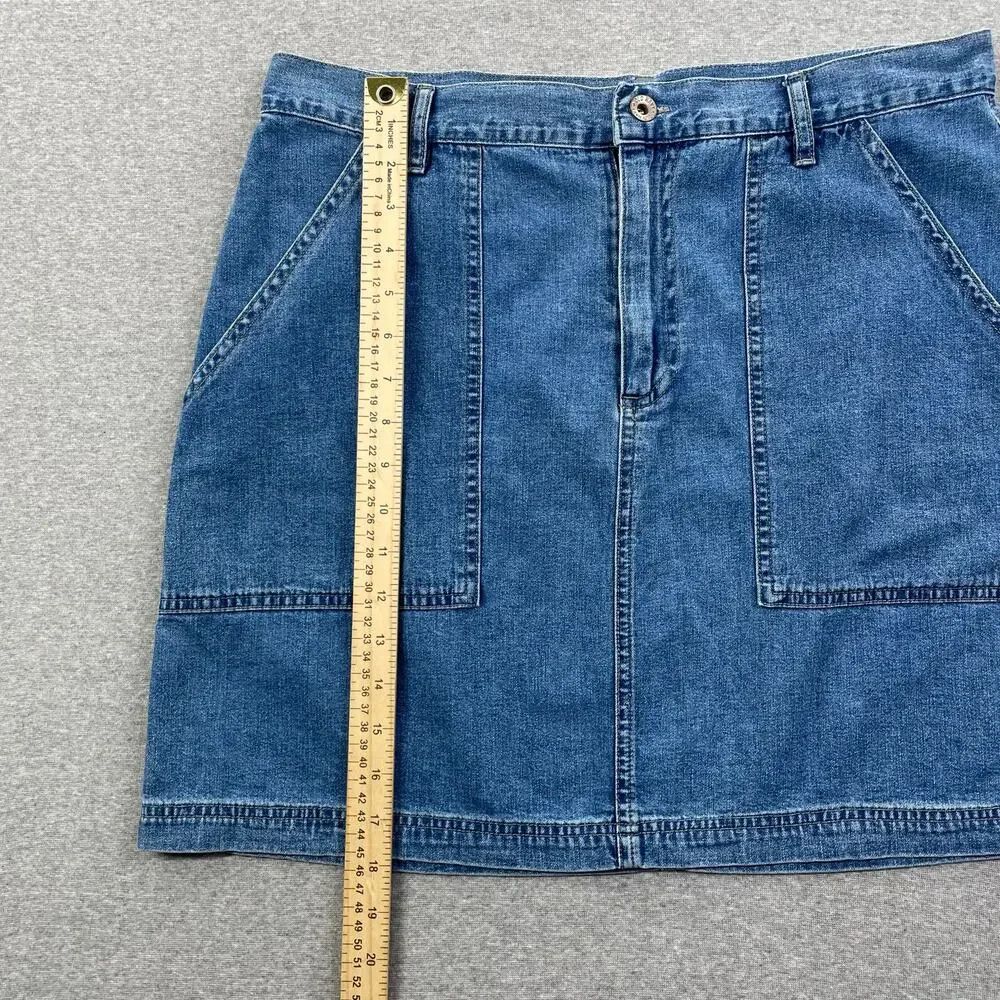 Vintage Old Navy Denim Skirt Womens 14 Blue Jean Pockets Y2K 90s Retro Preppy
